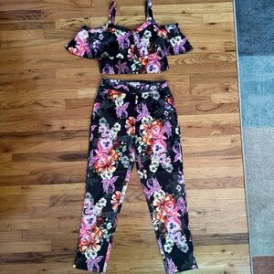 Floral Black Women's Two Piece Set